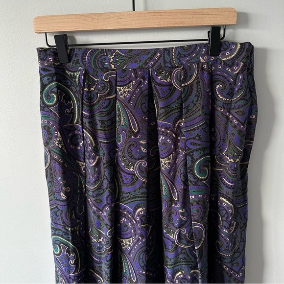 Talbots Vintage Deadstock NWT 90s Purple Pleated Paisley Maxi 100% Silk Skirt 14 - Picture 2 of 15
